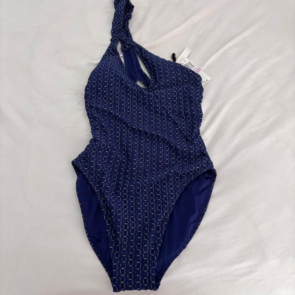 TRINA TURK Gold Sz 6 Women's Blue Navy Swimsuit One Piece Swimwear Luxury NWT